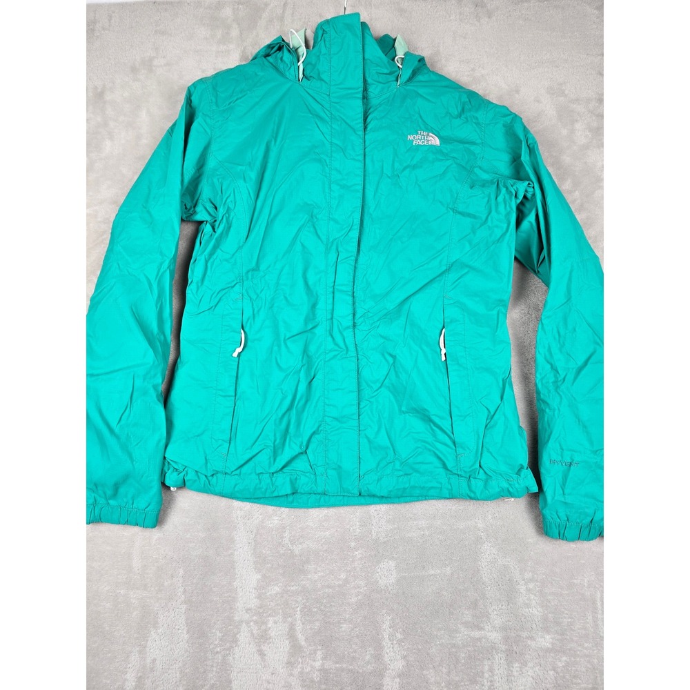 The North Face HyVent Rain Jacket Womens M Teal Green Hooded Full Zip *Read